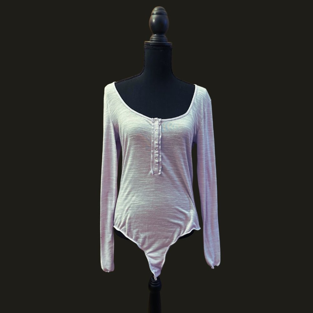 Adore Me Lavendar Long-Sleeve Snap-Up One Piece